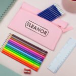 Personalised Children’s Banner Design Pink Pencil Case with Pencils & Crayons