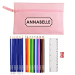 Personalised Children’s Banner Design Pink Pencil Case with Pencils & Crayons - Image 4