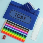 Personalised Children’s Banner Design Blue Pencil Case with Pencils & Crayons