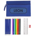 Personalised Children’s Banner Design Blue Pencil Case with Pencils & Crayons - Image 5