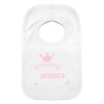 Personalised ‘Princess’ Pink Crown Motif 0-3 Months Baby Bib - Image 3