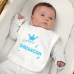 Personalised 'Prince' Blue Crown Motif 0-3 Months Baby Bib