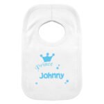 Personalised 'Prince' Blue Crown Motif 0-3 Months Baby Bib - Image 3