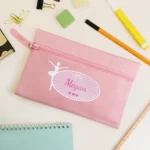 Personalised Children's Ballerina Motif Pink Microfibre Pencil Case