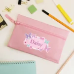 Personalised Children's Butterflies & Flowers Design Pink Pencil Case