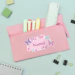 Personalised Children's Butterflies & Flowers Design Pink Pencil Case - Image 2