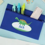 Personalised Children's Dinosaur Design Blue Pencil Case