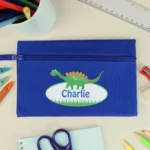 Personalised Children's Dinosaur Design Blue Pencil Case - Image 3