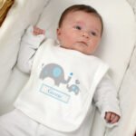 Personalised Blue Elephant Design 0-3 Months Baby Bib