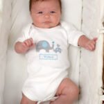 Personalised Blue Elephant Design 0-3 Months Baby Bodysuit