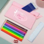 Personalised Children’s Ballerina Motif Pink Pencil Case with Pencils & Crayons - Image 2
