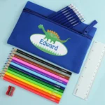 Personalised Children's Dinosaur Design Blue Pencil Case with Pencils & Crayons
