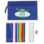 Personalised Children's Dinosaur Design Blue Pencil Case with Pencils & Crayons - Image 5