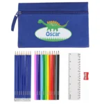 Personalised Children's Dinosaur Design Blue Pencil Case with Pencils & Crayons - Image 2