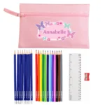 Personalised Children’s Butterflies & Flowers Design Pink Pencil Case with Pencils & Crayons - Image 4