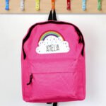 Personalised Children's Rainbow & Cloud Design Pink Backpack