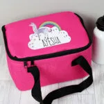 Personalised Rainbow Unicorn Design Pink Lunch Bag