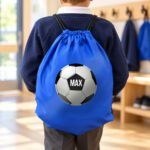 Personalised Children's Football Motif Blue Kit Bag