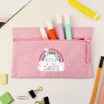 Personalised Children's Rainbow Unicorn Design Pink Pencil Case - Image 2