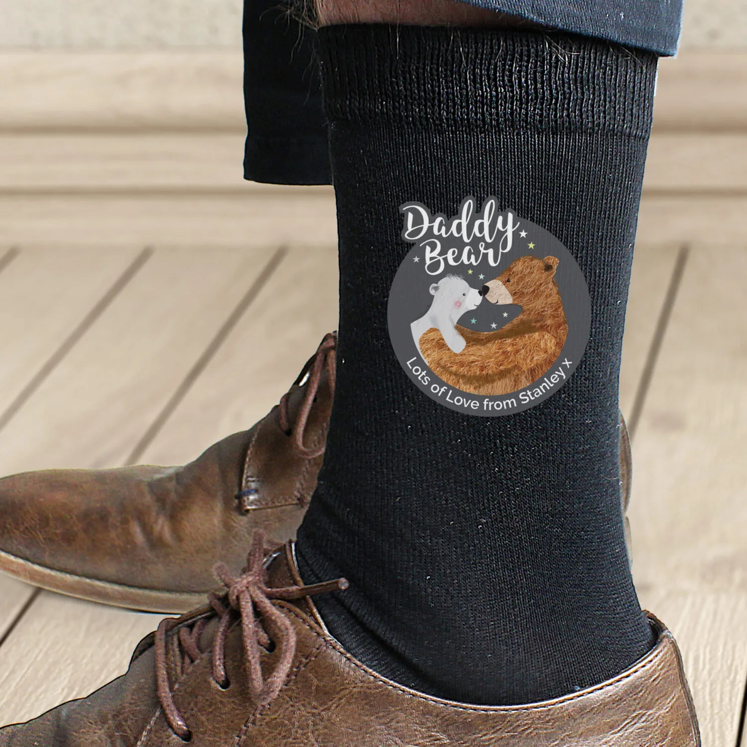 P0710H52 Personalised Daddy Bear Men's Black Socks Personalised Daddy Bear Men's Black Socks - Image 1