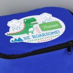 Personalised Children's Dinosaur 'Be Roarsome!' Blue Lunch Bag - Image 3