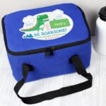 Personalised Children's Dinosaur 'Be Roarsome!' Blue Lunch Bag - Image 4