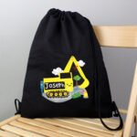 Personalised Children's Digger Design Black Kit Bag