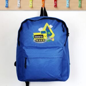 P0710J07 Personalised Children's Digger Design Blue Backpack 2