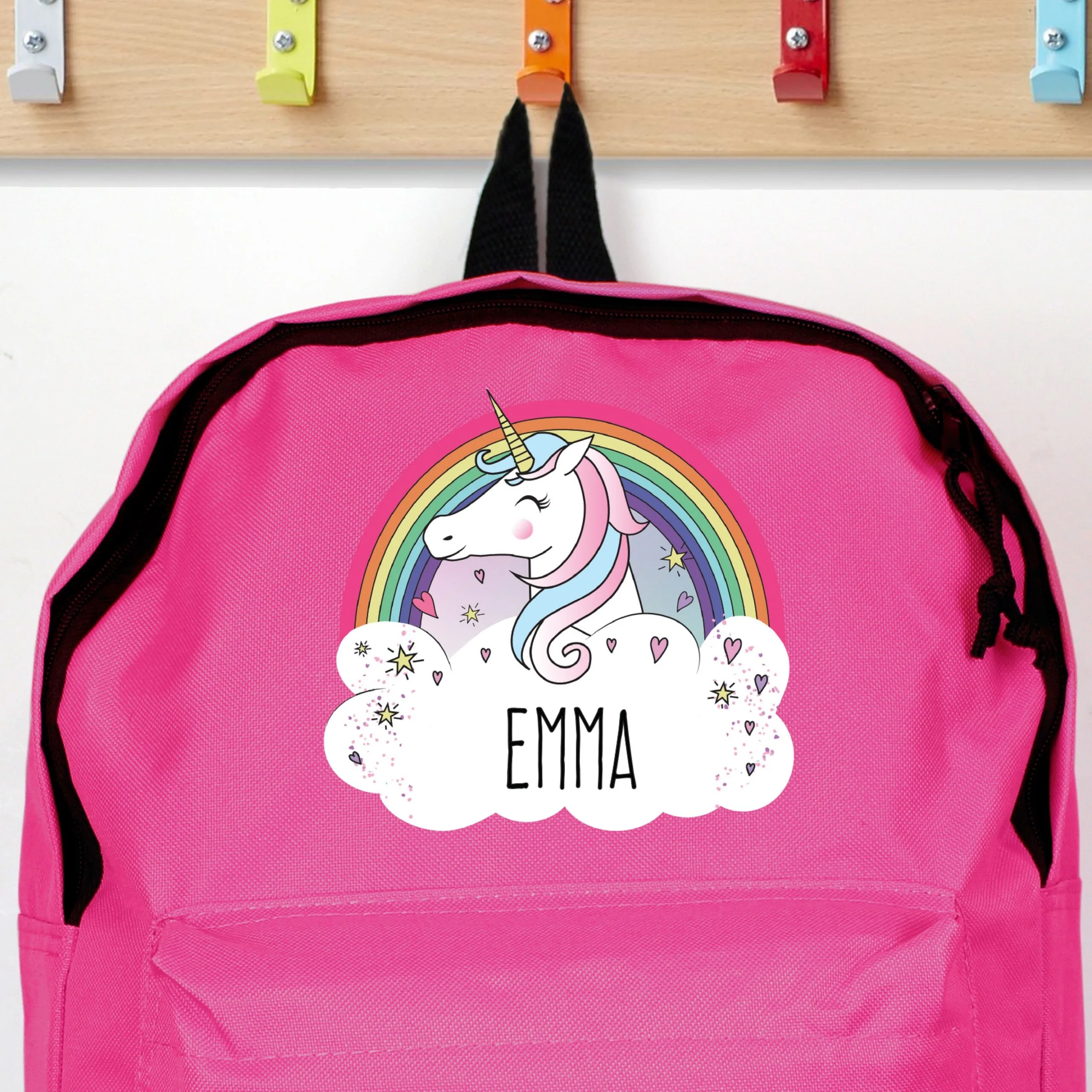 Personalised Children's Rainbow Unicorn Design Pink Backpack - Image 2