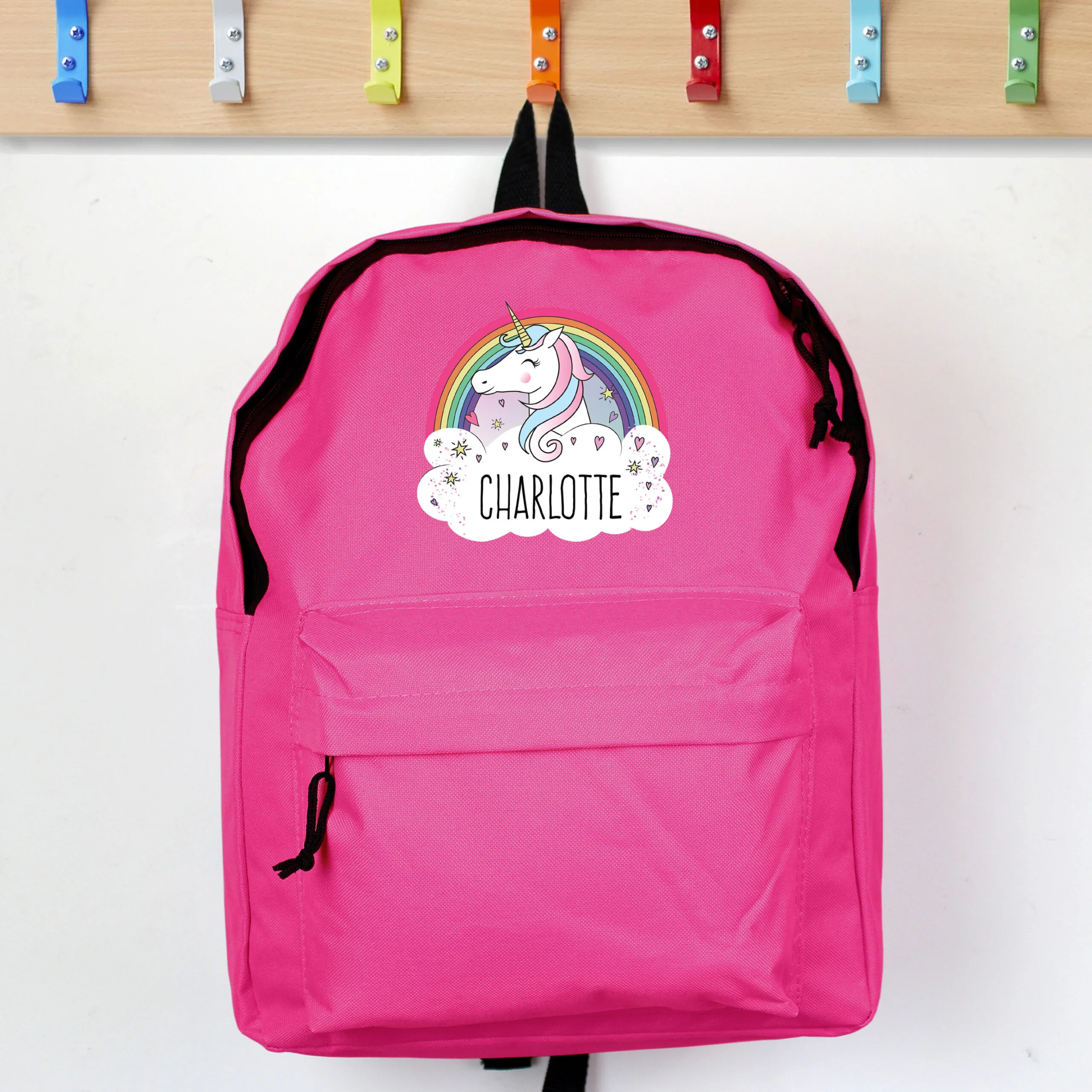 Personalised Children's Rainbow Unicorn Design Pink Backpack - Image 3