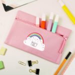 Personalised Children's Rainbow & Hearts Design Pink Pencil Case - Image 2