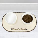 Personalised Brown Microfibre Paw Print Motif Pet Bowl Mat