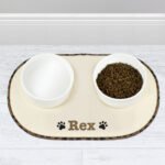 Personalised Brown Microfibre Paw Print Motif Pet Bowl Mat - Image 2