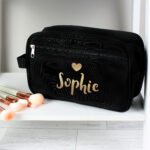 Personalised Gold Name & Gold Heart Motif Black Toiletry Bag - Image 2