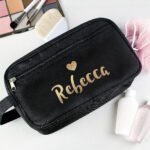 Personalised Gold Name & Gold Heart Motif Black Toiletry Bag - Image 3