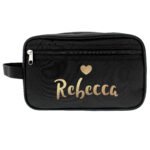 Personalised Gold Name & Gold Heart Motif Black Toiletry Bag - Image 4