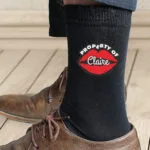 Personalised 'Property Of' Red Lips Motif Men's Black Socks