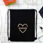Personalised Children's Gold Heart Design Black Kit Bag - Image 2