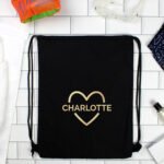 Personalised Children's Gold Heart Design Black Kit Bag - Image 3