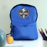 Personalised Children's Football Shield Design Blue Backpack