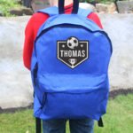 Personalised Children's Football Shield Design Blue Backpack - Image 2