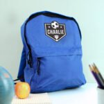 Personalised Children's Football Shield Design Blue Backpack - Image 3