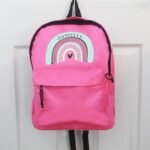 Personalised Children's Pastel Rainbow Design Pink Backpack