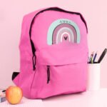 Personalised Children's Pastel Rainbow Design Pink Backpack - Image 4
