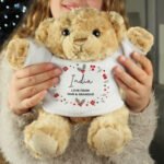Personalised Any Message Christmas Holly Design Plush Teddy Bear - Image 2