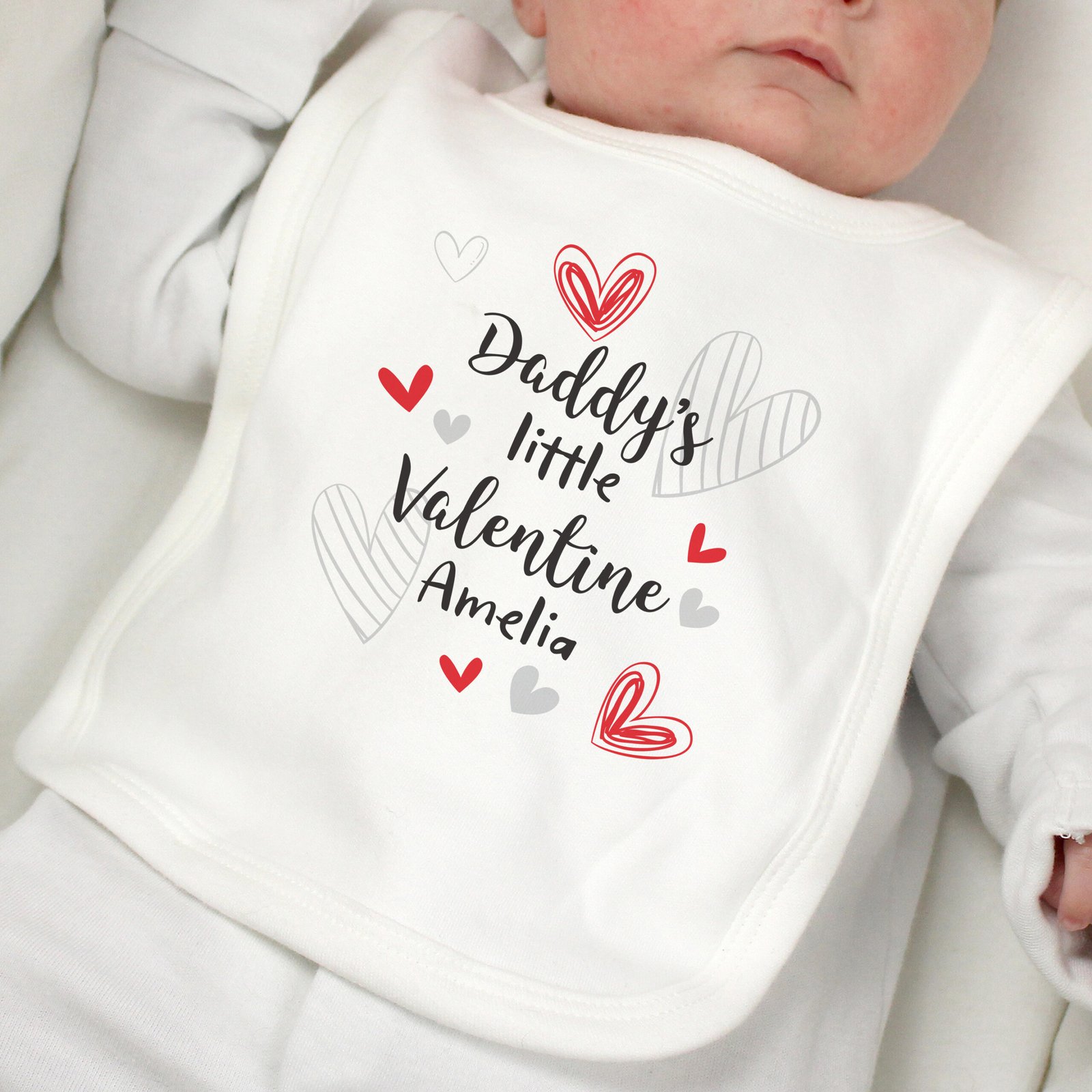 P0710L09 Personalised 'Little Valentine' Hearts Design 0-3 Months Baby Bib Personalised 'Little Valentine' Hearts Design 0-3 Months Baby Bib - Image 1
