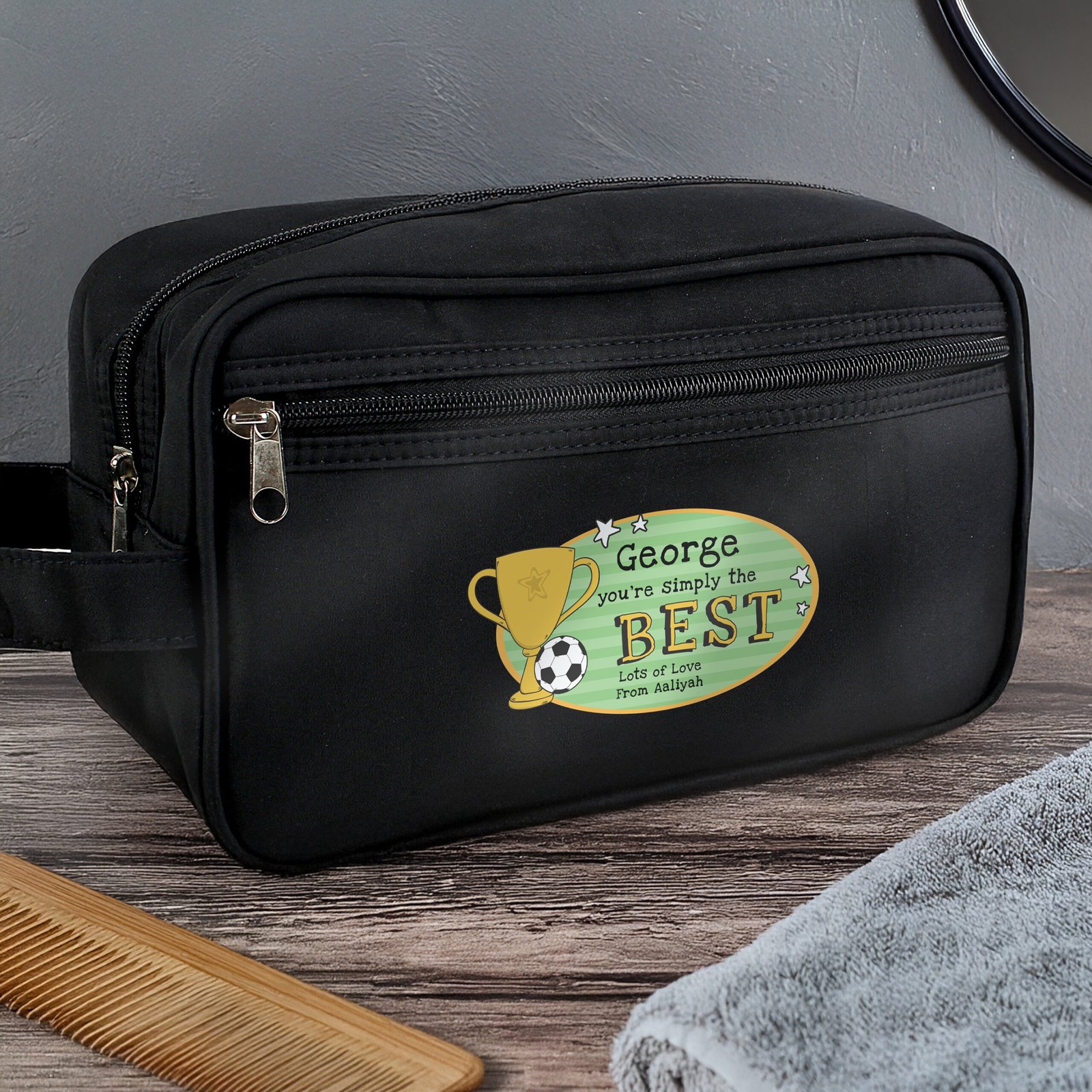P0710L25 Personalised 'You're Simply The Best' Black Toiletry Bag Personalised 'You're Simply The Best' Black Toiletry Bag - Image 1