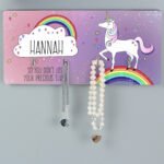 Personalised Rainbow Unicorn Design Wooden Jewellery Hooks