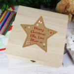 Personalised Any Message Star Design Large Wooden Christmas Keepsake Box - Image 3
