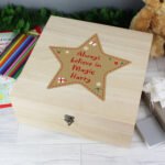 Personalised Any Message Star Design Large Wooden Christmas Keepsake Box - Image 4